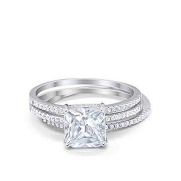 Princess Cut Wedding 3 Piece Ring Simulated Cubic Zirconia 925 Sterling Silver